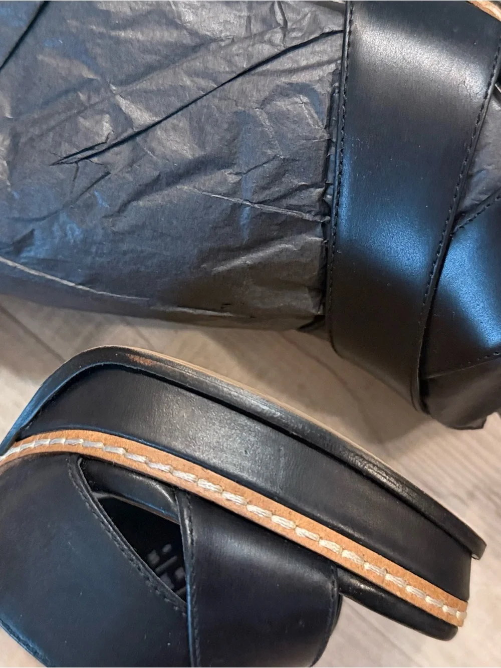Aldo Black Leather Platform Ankle-Strap Heels